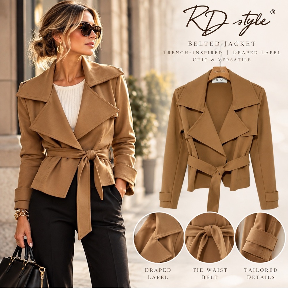 RD Style Camel Belted Trench-Inspired Jacket